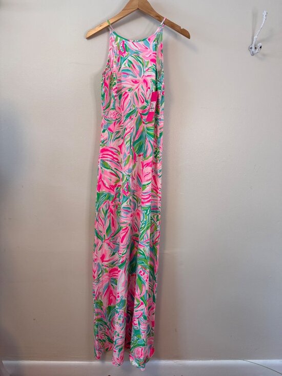 Lilly Pulitzer Margot Maxi Dress Croc My World Pink/Green XS Pima Cotton NWT - Picture 3 of 7